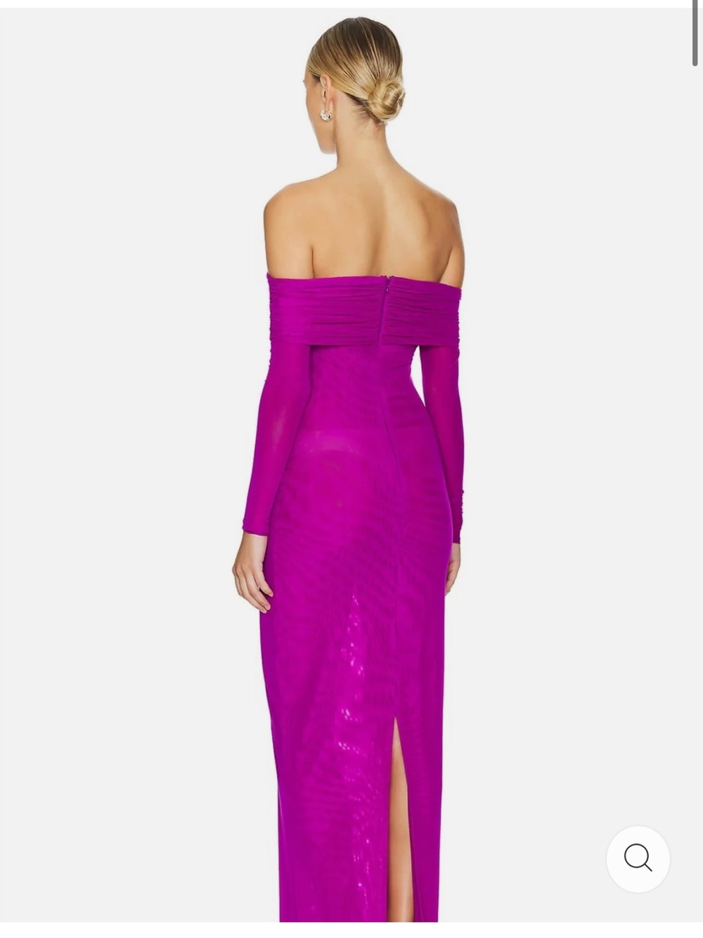Bronx and Banco Monica Off the Shoulder Long Sleeve Gown in Fuchsia - Picture 4 of 4